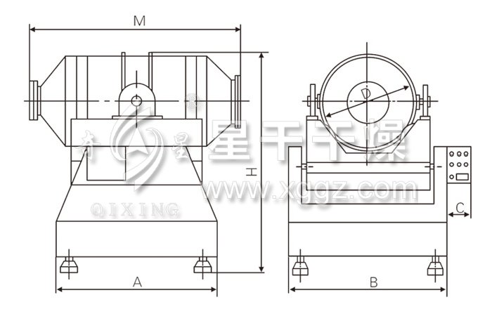 二維運動混合機結(jié)構(gòu)示意圖 二維運動混合機結(jié)構(gòu)示意圖